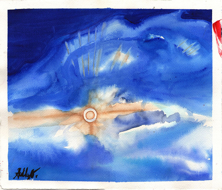 Study of the Sun from the Roof, June 2018, 8x10 2018 <br>watercolor on paper